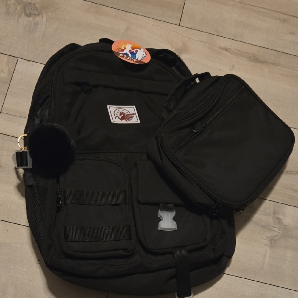 Ftjcf Amazon Black Backpack with Pouch